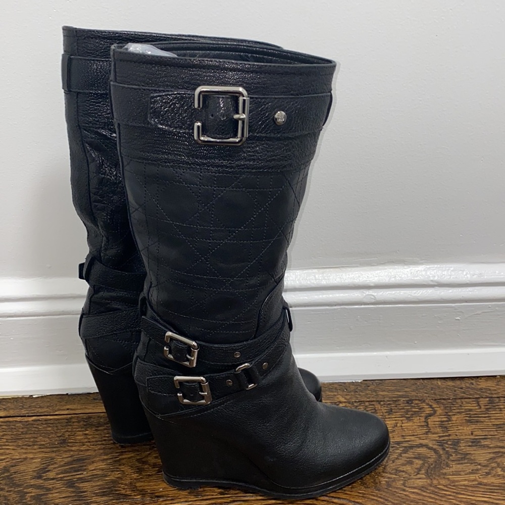 Christian Dior black leather wedge boots - Picture 2 of 14